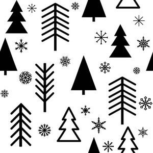 一套简单的圣诞节图案。 圣诞树的彩色插图，雪花留下树枝，蔓越莓浆果。 平面设计。 冬季矢量图