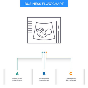 孕产妇孕期超声波婴儿超声业务流程图设计有3个步骤。 表示背景模板位置的线条图标