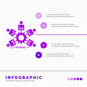 团队领导业务团队合作信息图表模板的网站和演示。 字形紫色图标信息样式矢量插图。