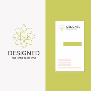 原子核分子化学科学的商业标志。 垂直绿色商务参观卡模板。 创意背景向量插图