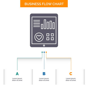 监测健康心脏脉搏患者报告业务流程图设计3步。 字形图标表示背景模板位置的文本。