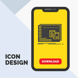 窗口Mac操作OS程序字形图标在移动下载页面。 黄色背景