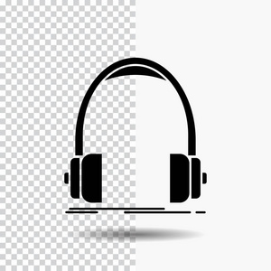 音频耳机监控工作室字形图标在透明背景。 黑色图标
