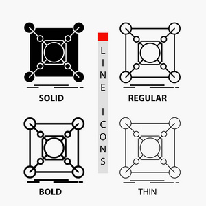 基本中心连接数据集线器图标在薄的规则粗体线和字形样式。 矢量插图
