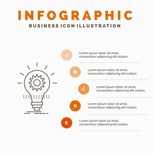 灯泡开发创意创新灯光信息图形模板的网站和演示。 线条灰色图标橙色信息样式矢量插图