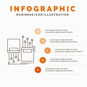 数字光纤电子车道电缆信息图形模板的网站和演示。 线条灰色图标橙色信息样式矢量插图