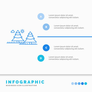 森林野营丛林树松树信息图形模板的网站和演示。 线蓝色图标信息样式矢量插图