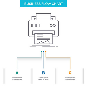 数字打印机打印硬件纸业务流程图设计有3个步骤。 表示背景模板位置的线条图标