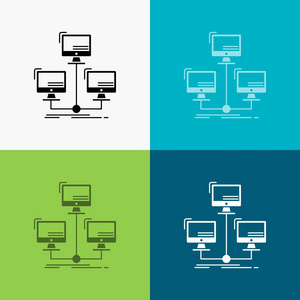 数据库分布式连接网络计算机图标在各种背景下。 设计用于Web和应用程序的字形样式设计。 EPS10矢量插图