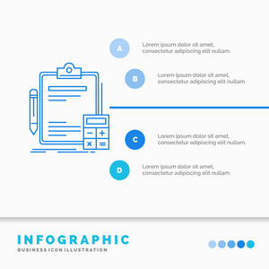 会计银行计算器财务审计信息图表模板的网站和演示。 线蓝色图标信息样式矢量插图