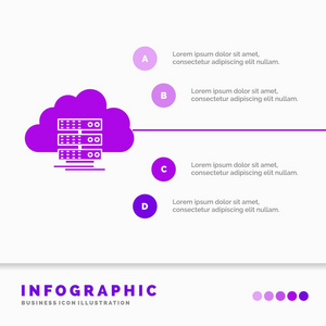 用于网站和演示的云存储计算数据流信息图形模板。 字形紫色图标信息样式矢量插图。