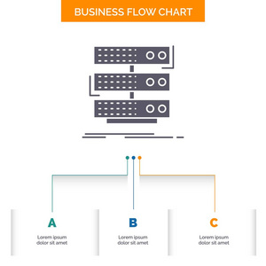 服务器存储架数据库数据业务流程图设计有3个步骤。 字形图标表示背景模板位置的文本。