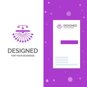 业务标志优化网站结构网页。 垂直紫色商务名片模板。 创意背景向量插图