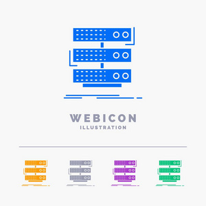 服务器存储架数据库数据5彩色字形网页图标模板隔离在白色上。 矢量插图
