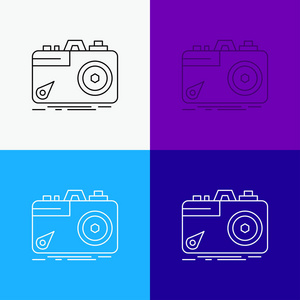 相机摄影捕捉照片孔径图标在不同的背景。 为Web和应用程序设计的线条风格设计。 EPS10矢量插图