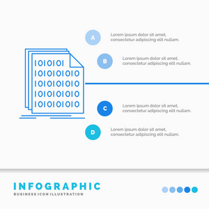 二进制代码编码数据文档信息图形模板的网站和演示。 线蓝色图标信息样式矢量插图