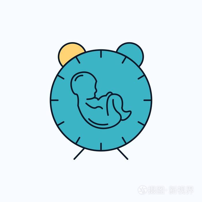 分娩时间婴儿出生孩子扁平图标绿色和黄色标志和符号的网站和移动应用