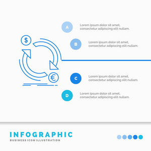 交换货币金融货币转换信息图形模板的网站和演示。 线蓝色图标信息样式矢量插图