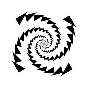 设计单色螺旋运动错觉元件。 抽象失真图标。 矢量艺术插图