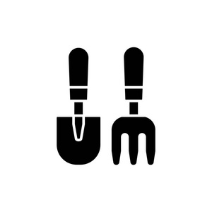 white vector illustration of gardening tools. Flat icon of smal