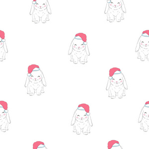 s hats, cute vector, seamless pattern, bunny illustration