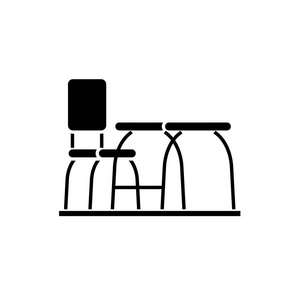 家具桌面黑色图标, 矢量标志上孤立的背景。家具书桌概念符号, 插图