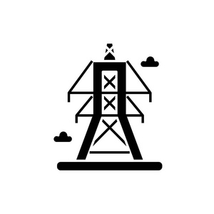 电气线黑色图标, 矢量标志在孤立的背景。电气线路概念符号, 例证