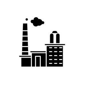 工厂黑色图标, 在孤立的背景上的矢量符号。工厂概念符号, 插图