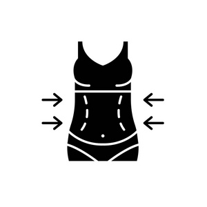 失去重量黑色图标, 在孤立的背景上的矢量符号。减肥重量概念标志, 例证