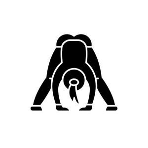 瑜伽黑色图标, 在孤立的背景上的矢量符号。瑜伽概念标志, 例证