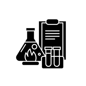 化学实验黑色图标, 向量标志在孤立的背景。化学实验概念标志, 例证