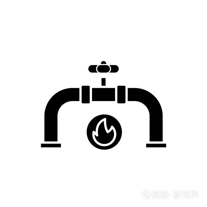 气体管道黑色图标, 在孤立的背景上的矢量符号.