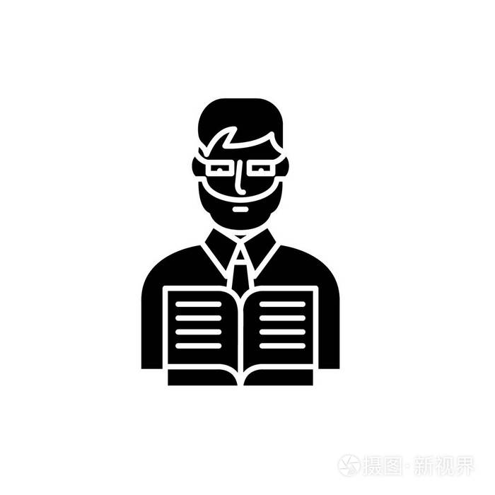 老师黑色图标, 在隔离的背景上的矢量符号.老师概念标志, 例证