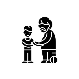 儿子和父亲黑色图标, 向量标志在孤立的背景。儿子和父亲概念标志, 例证