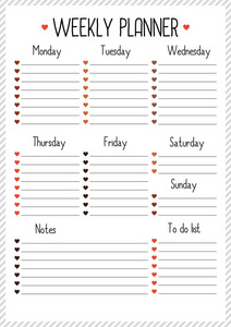 日记笔记本的每周规划师。 可打印的A4计划器矢量插图