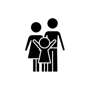 愉快的家庭黑色图标, 在孤立的背景上的矢量符号。愉快的家庭概念标志, 例证