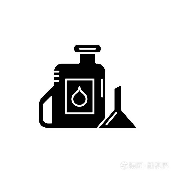 机油黑色图标, 在孤立的背景上的矢量符号.机器油概念标志, 例证