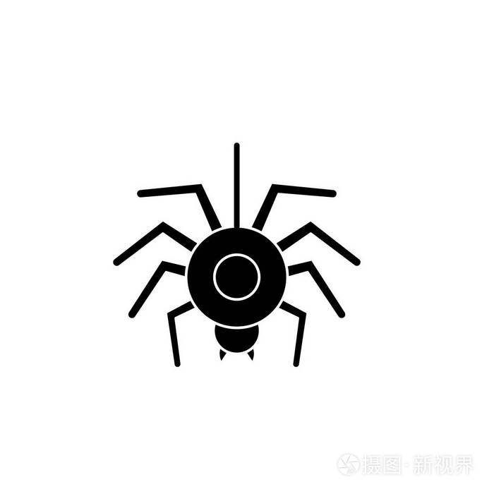 蜘蛛黑色图标, 在孤立的背景上的矢量符号.蜘蛛概念标志, 例证