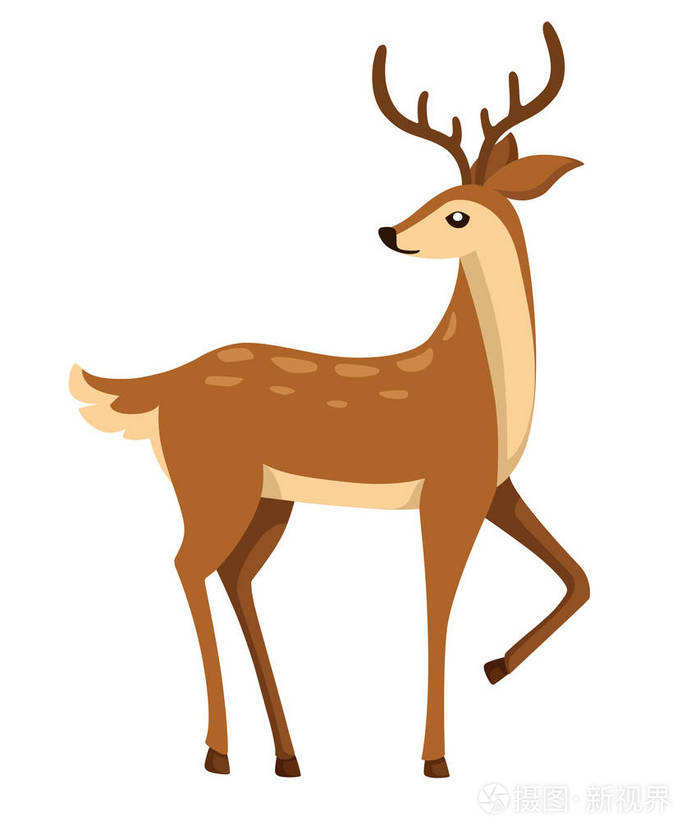 棕鹿反刍动物卡通动物设计鹿角可爱在白色背景上隔离的平面矢量插图