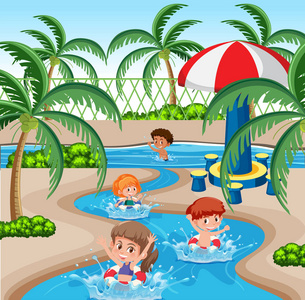 孩子们在水上公园的插图