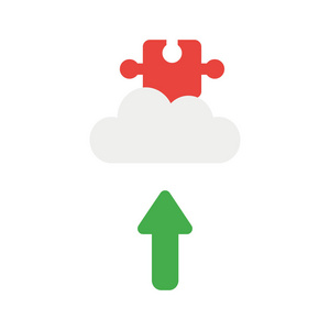 矢量插图图标概念缺失拼图块在云与箭头向上移动。