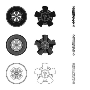 自动和部件符号的矢量说明。股票汽车和汽车矢量图标的采集