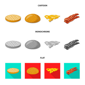 汉堡和三明治标志的孤立对象。 一组汉堡和切片矢量图标的股票。