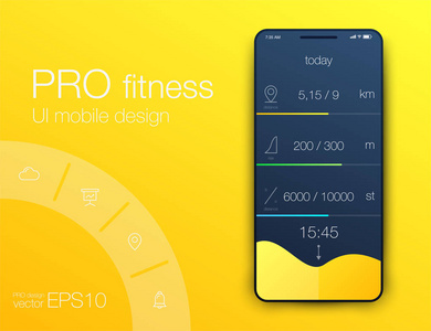 健身应用程序. ui ux 设计。带有网页元素的 ui 设计理念