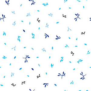 浅蓝色矢量无缝抽象设计与树叶。 彩色插图的涂鸦风格与叶子。 名片网站模板。