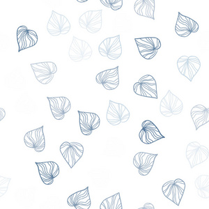 浅蓝色矢量无缝抽象图案与叶子。 一种模糊的抽象插图，叶子是涂鸦式的。 纺织品壁纸设计。