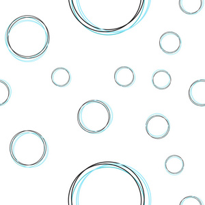浅蓝绿色矢量无缝布局与圆圈形状。 闪烁的抽象插图与模糊的雨滴。 窗帘窗帘的纹理。