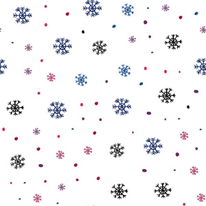 浅蓝红色矢量无缝图案与圣诞雪花。 闪烁的抽象插图与冰晶。 时尚面料壁纸的图案。