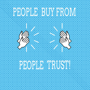 显示人们从他们信任的人手中购买的文字符号。概念照片建立信任和客户满意度胡分析手拍手与声音图标在无缝的小圈