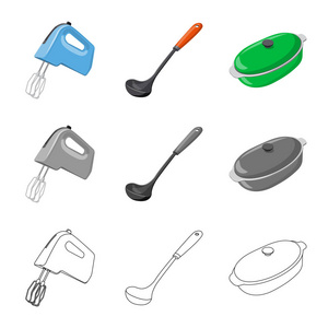 厨房和厨师图标的矢量插图。网络厨房和家电库存符号的收集
